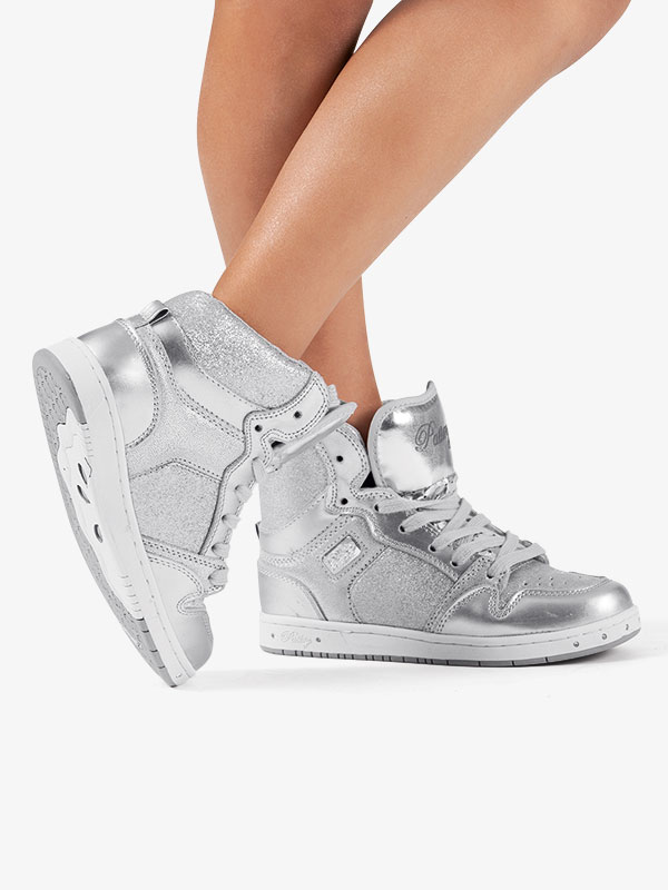 silver sneakers shoes